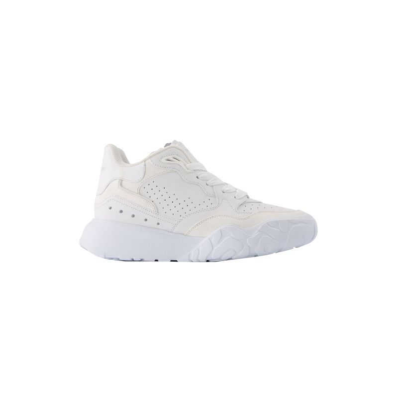 New Court Sneakers In White & Silver Leather
